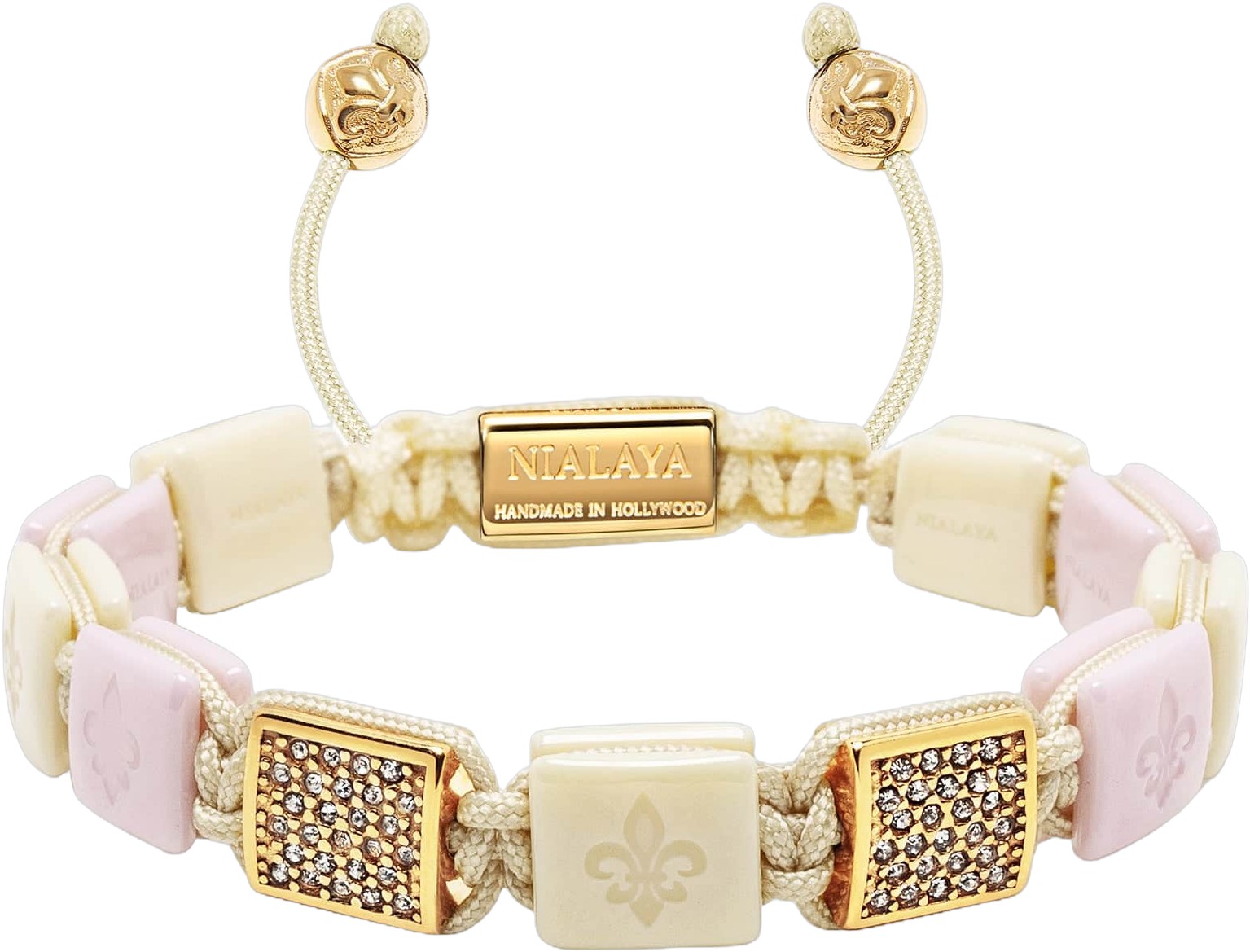 Women’s Cream & Soft Pink Ceramic Flatbead Bracelet With Gol