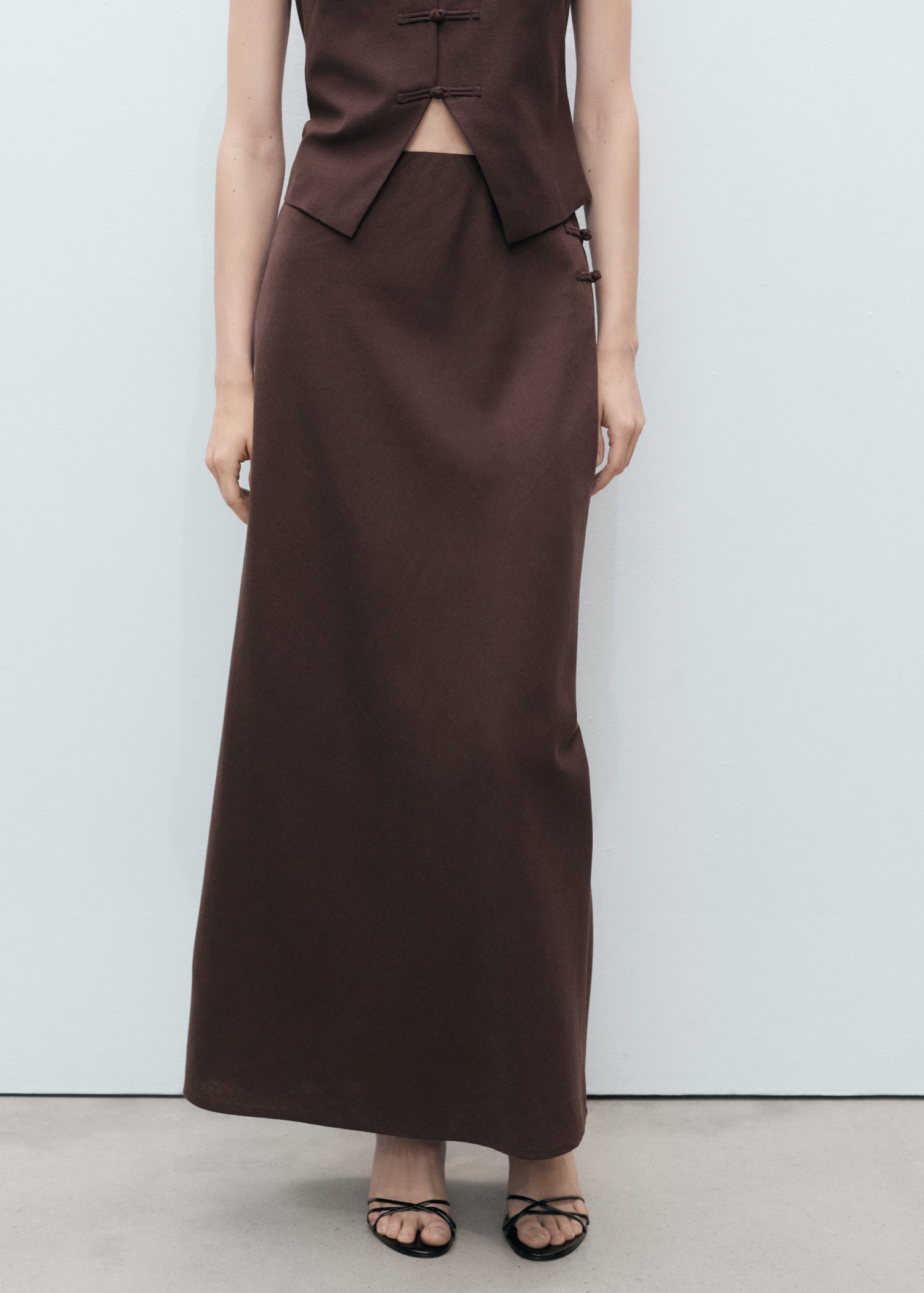 Linen Blend Straight Skirt