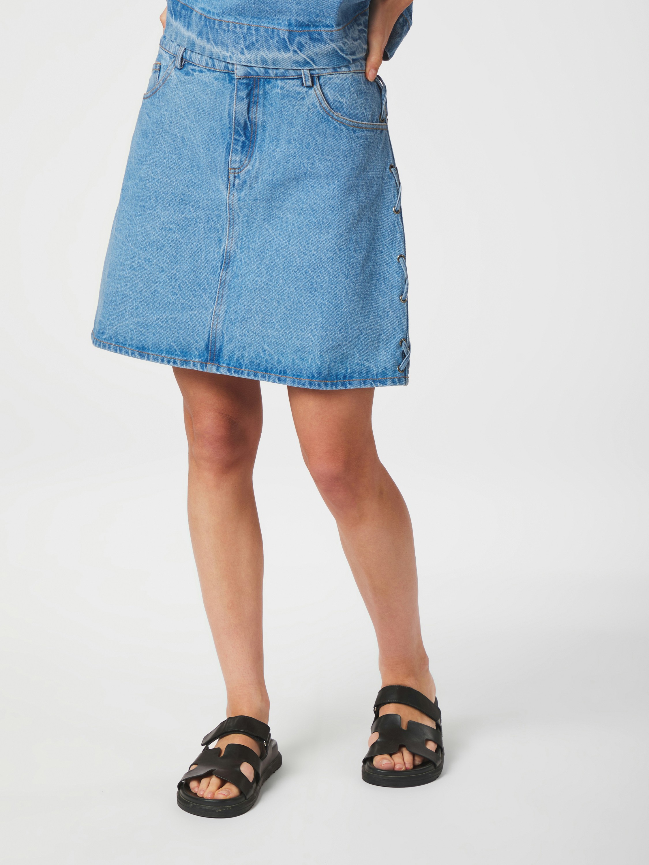 Kessia Denim Laceup Skirt