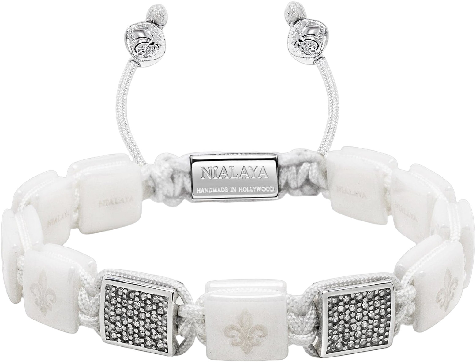 Women's White Ceramic Flatbead Bracelet With Silver CZ