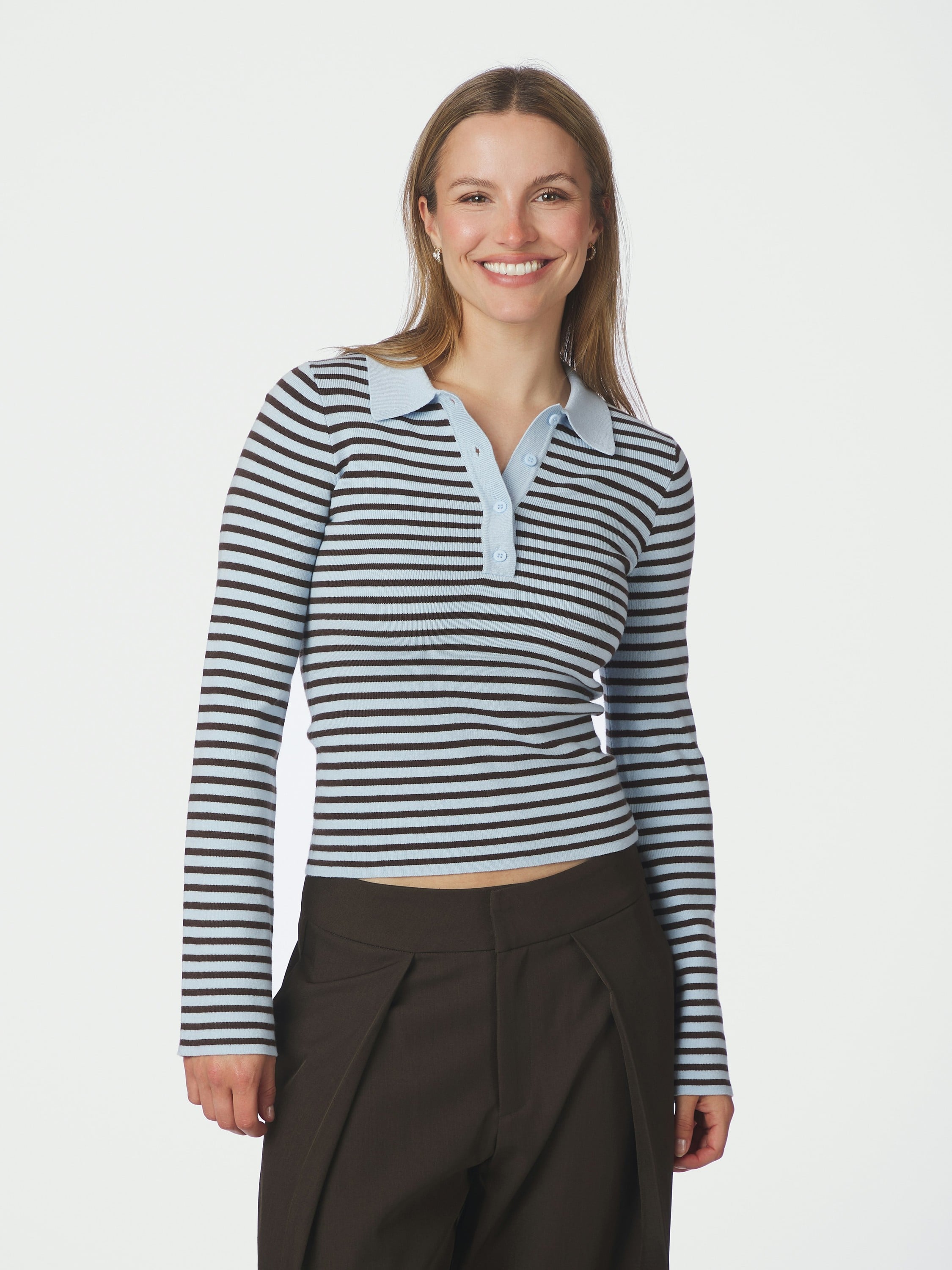 Fannya LS Striped Knit Polo