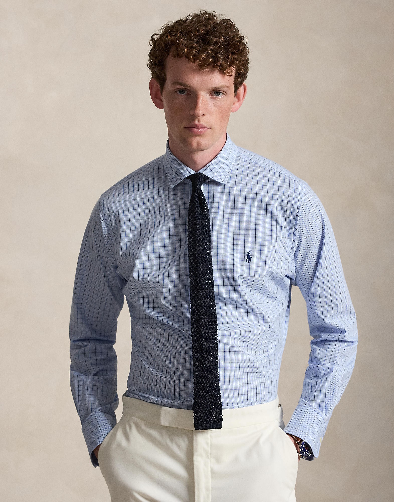 Custom Fit Plaid Stretch Poplin Shirt