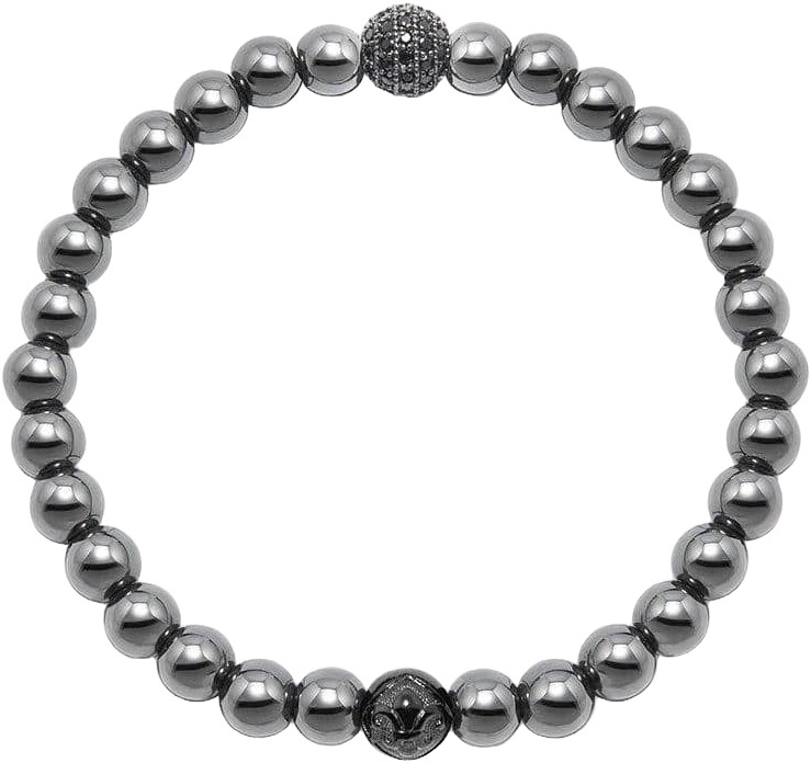 Men&#39;s Wristband With Hematite and Black CZ Diamond