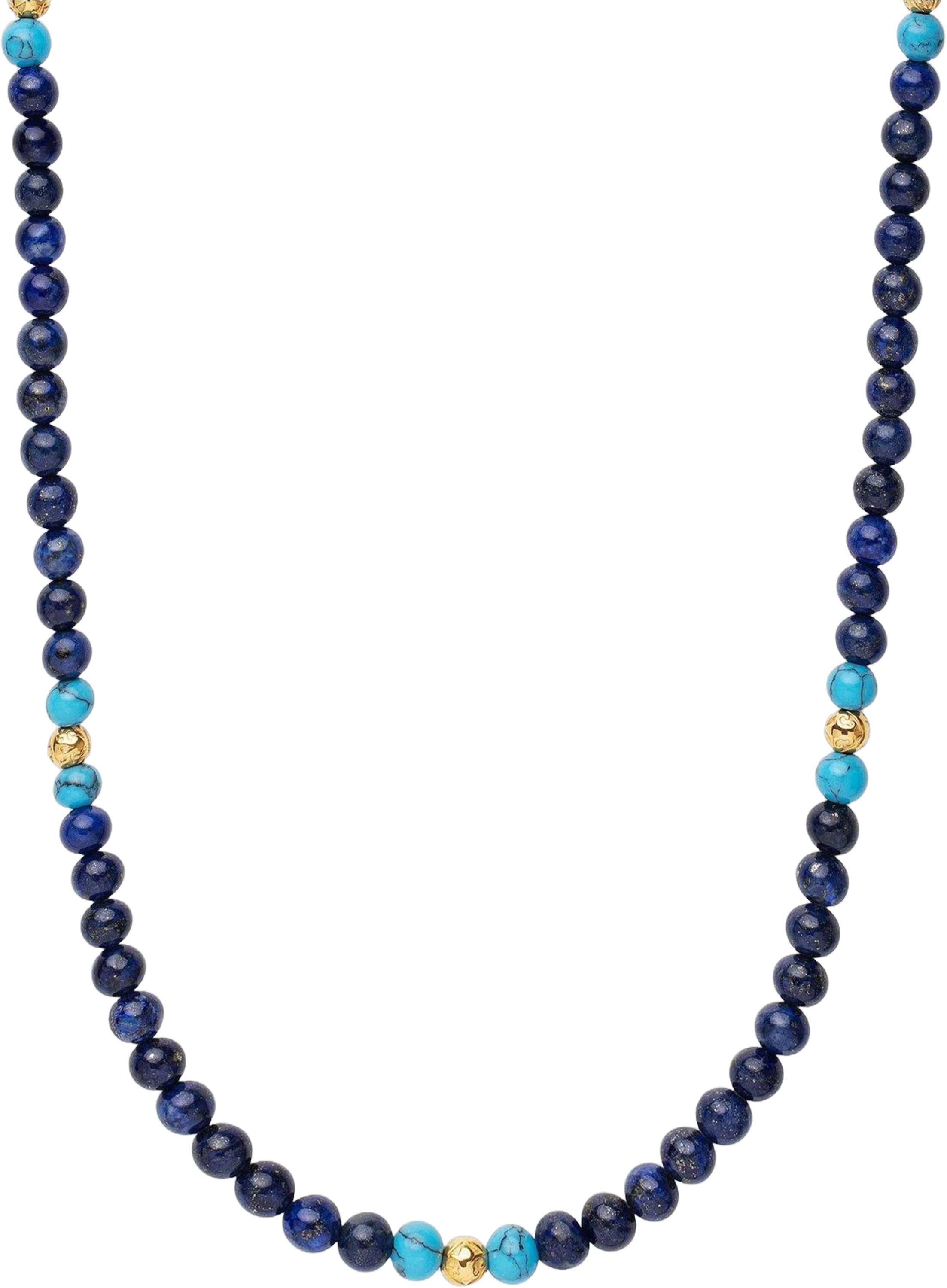 Beaded Necklace With Blue Lapis, Turquoise, and Gold