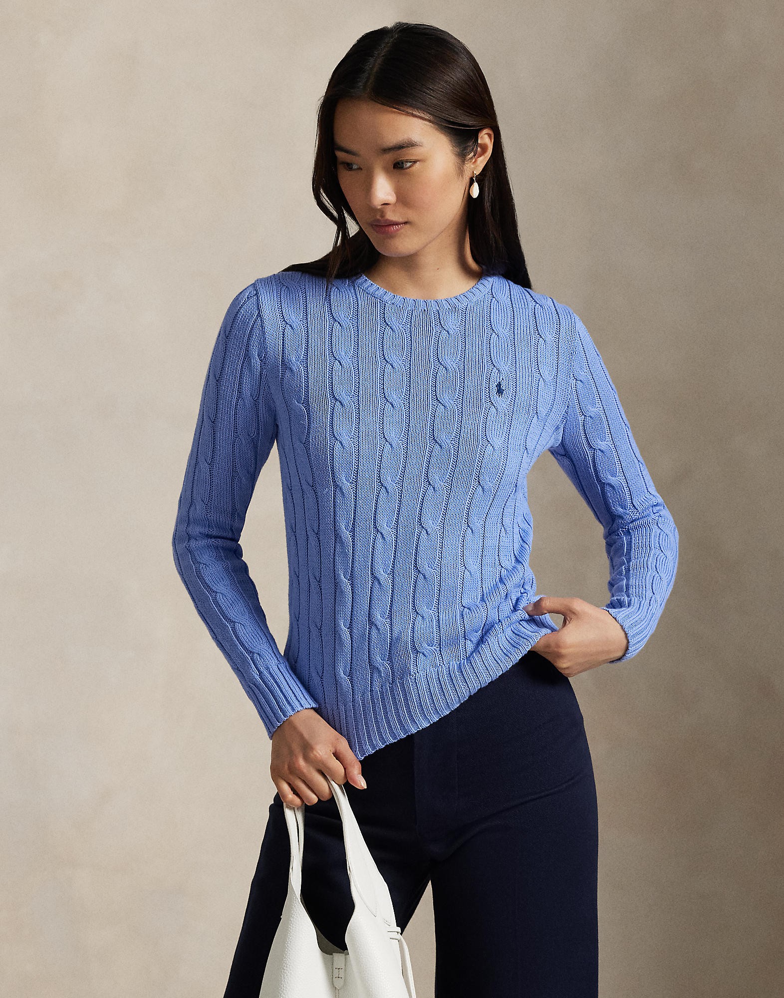 Cableknit Cotton Crewneck Sweater
