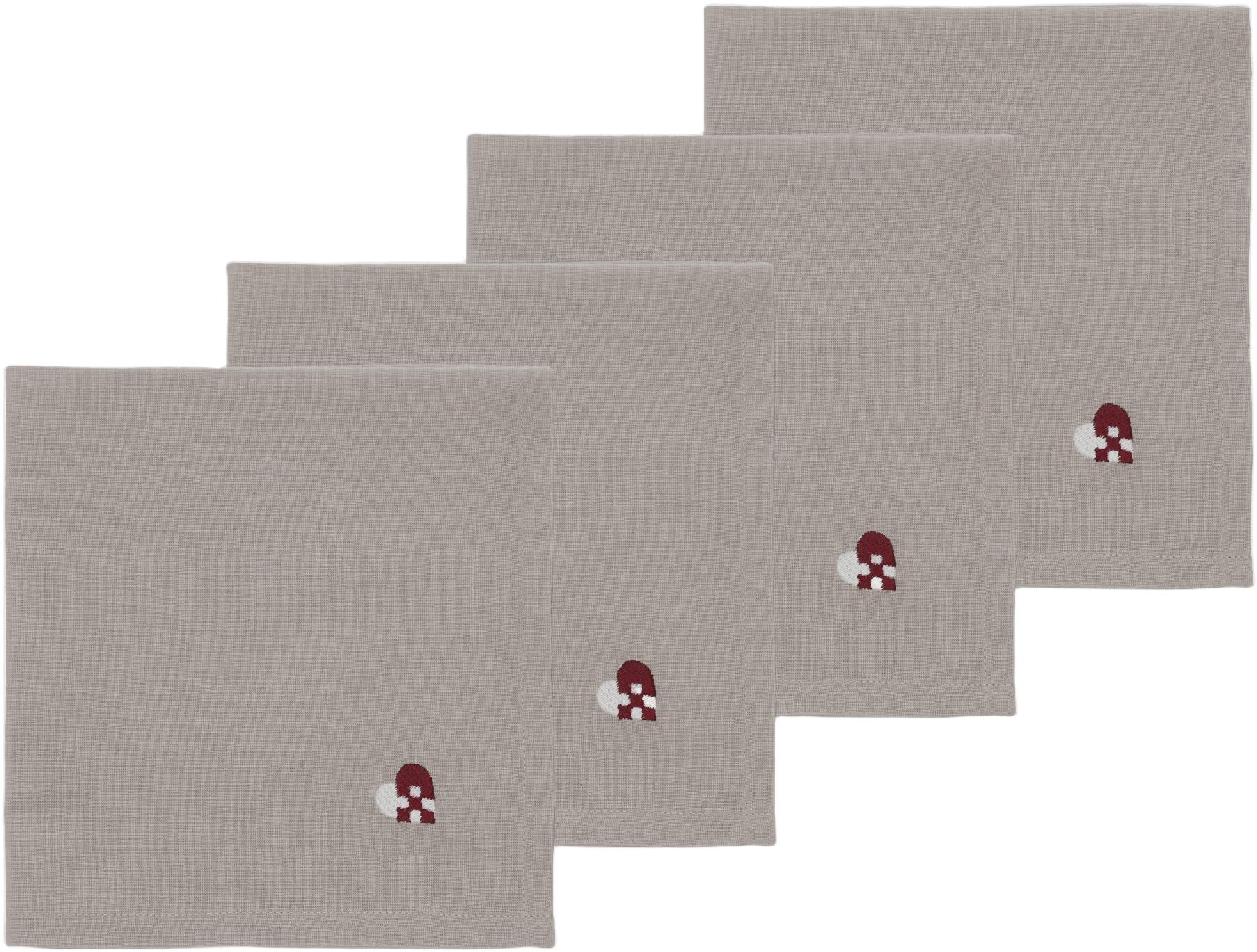 Stofservietter Christmas Hearts Embroidery 4 stk. Dark red