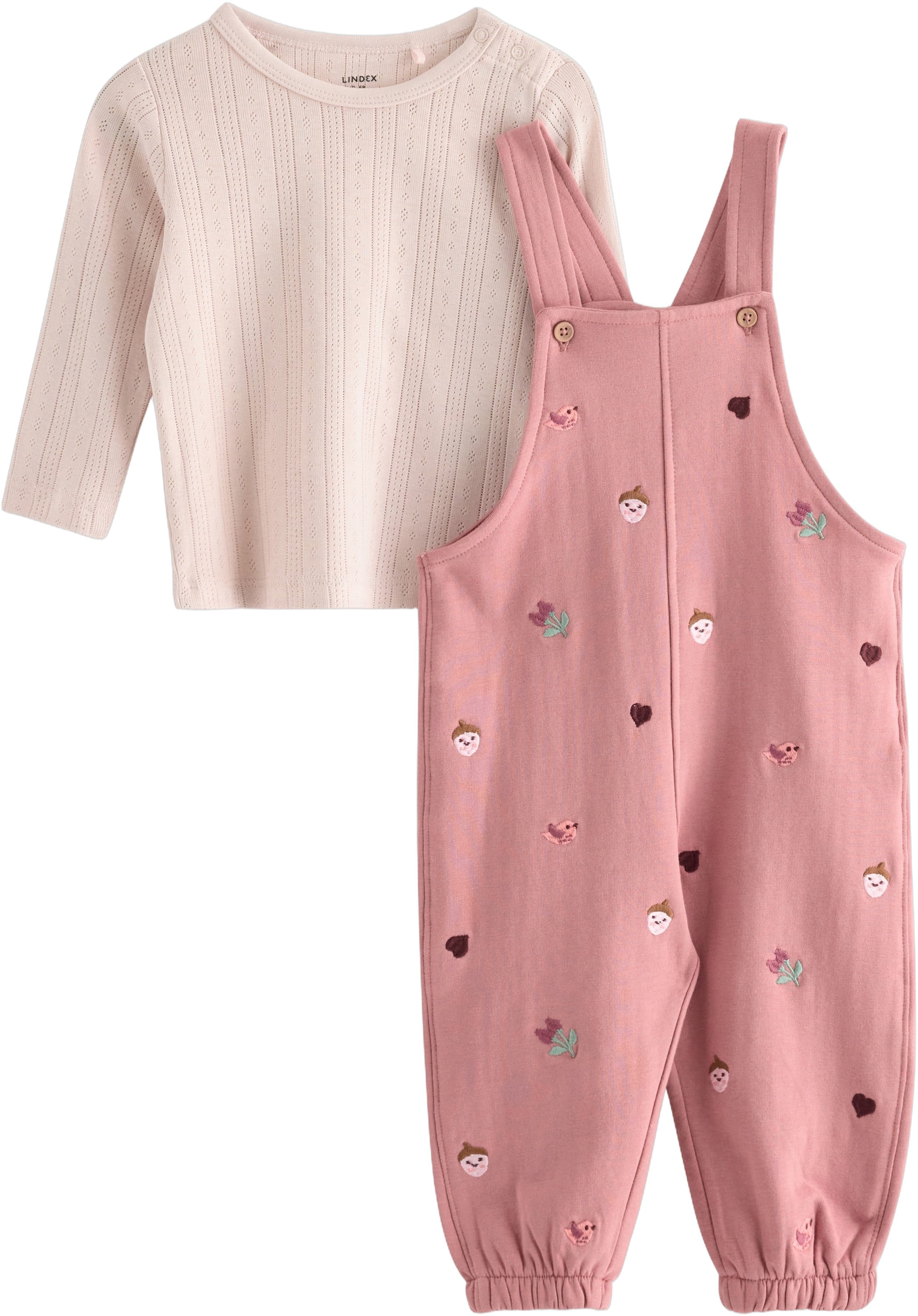 Set Top Dungarees w emb