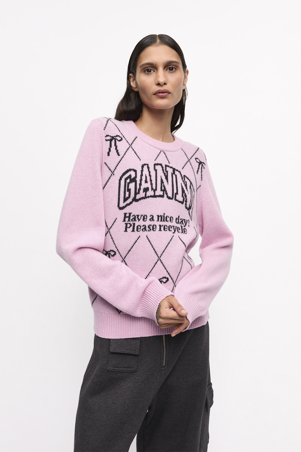 Graphic Wool Mix Bow Crewneck