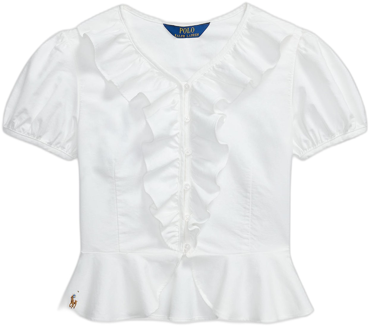 Ruffled Cotton Oxford Peplum Top