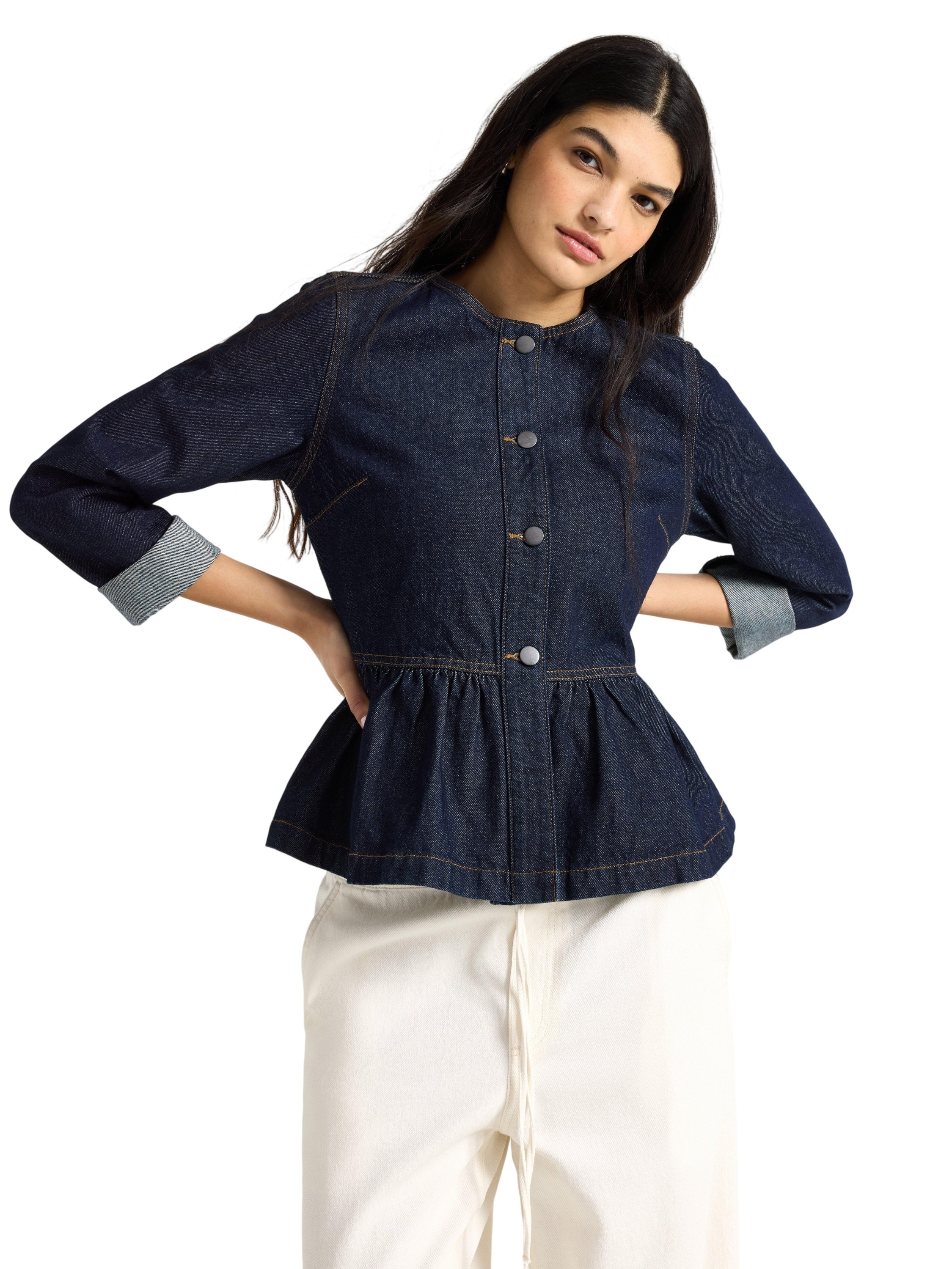 Denimjakke med Peplumpassform og u - DKK 239 - Spar 40%