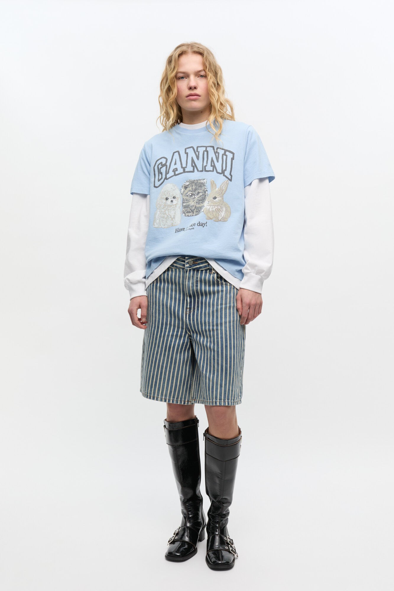 Light Stripe Denim Shorts