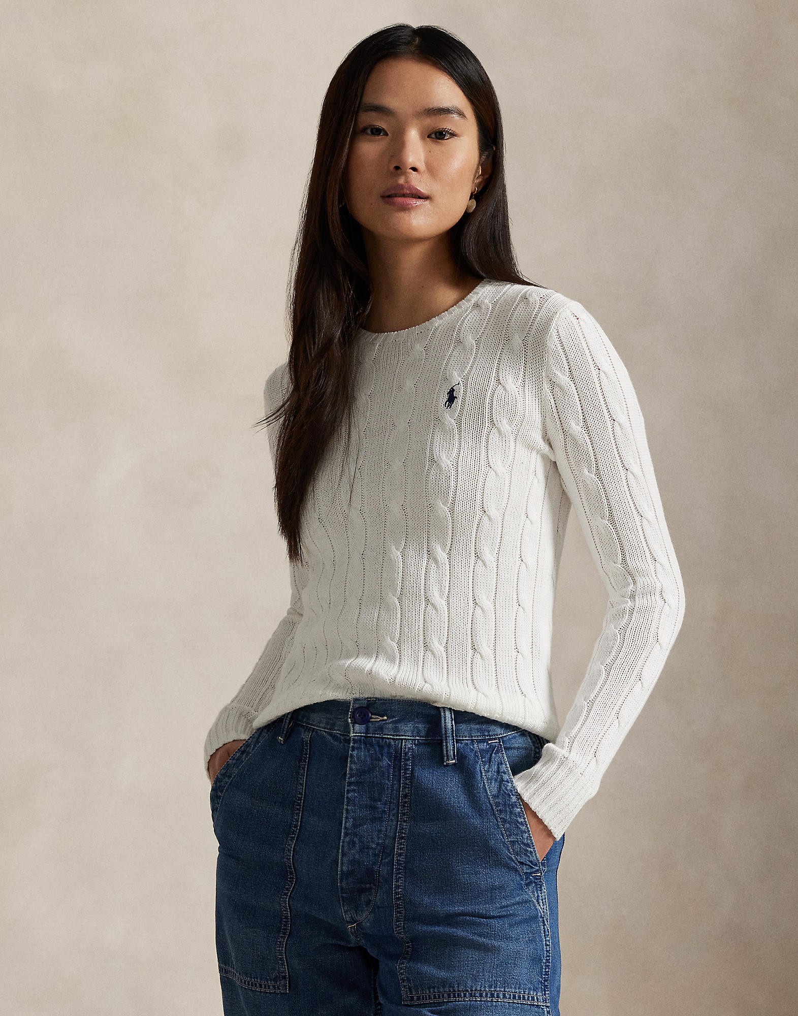 Cableknit Cotton Crewneck Sweater