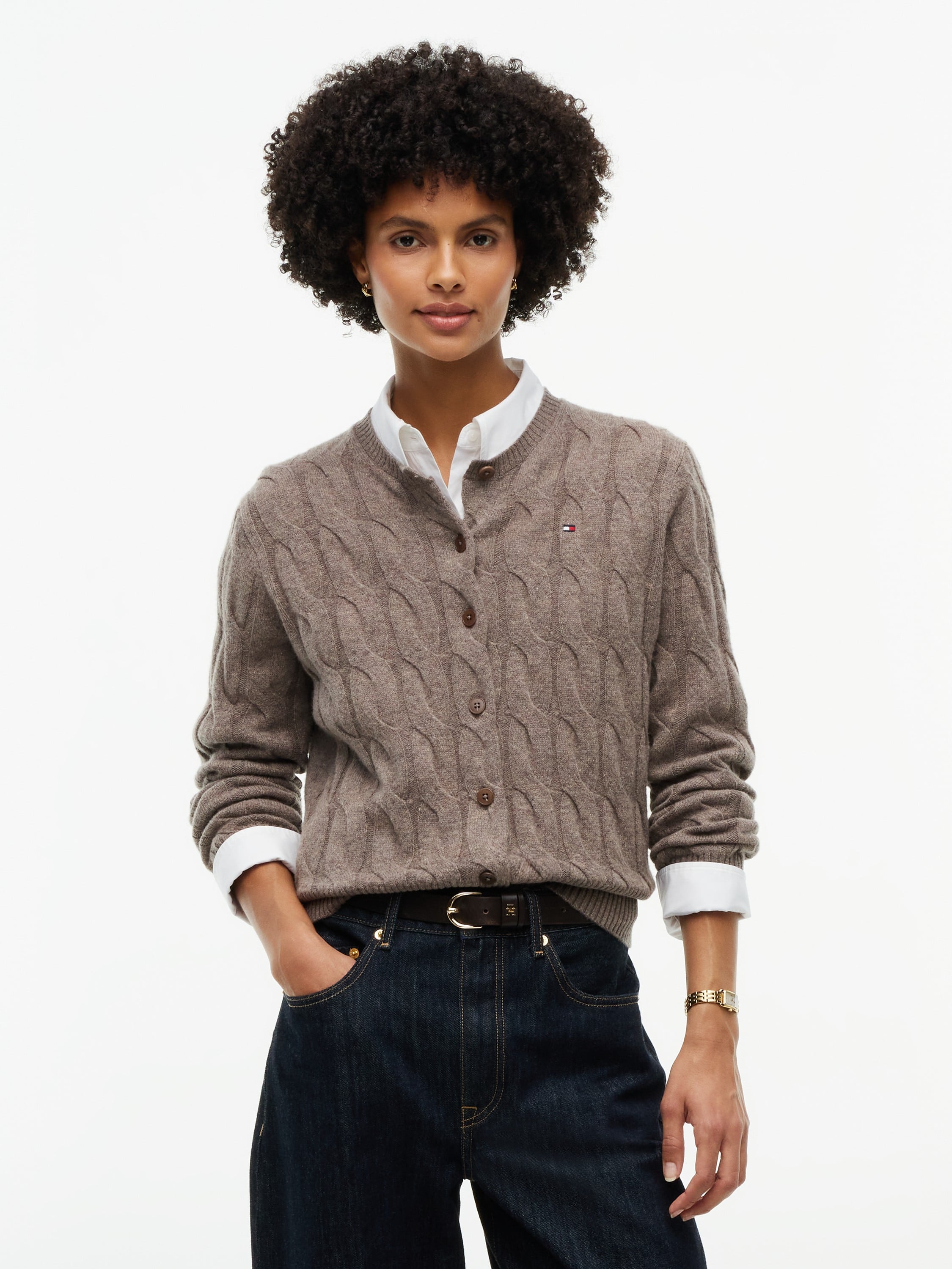 Pure Wool Cable Knit Slim Cardigan