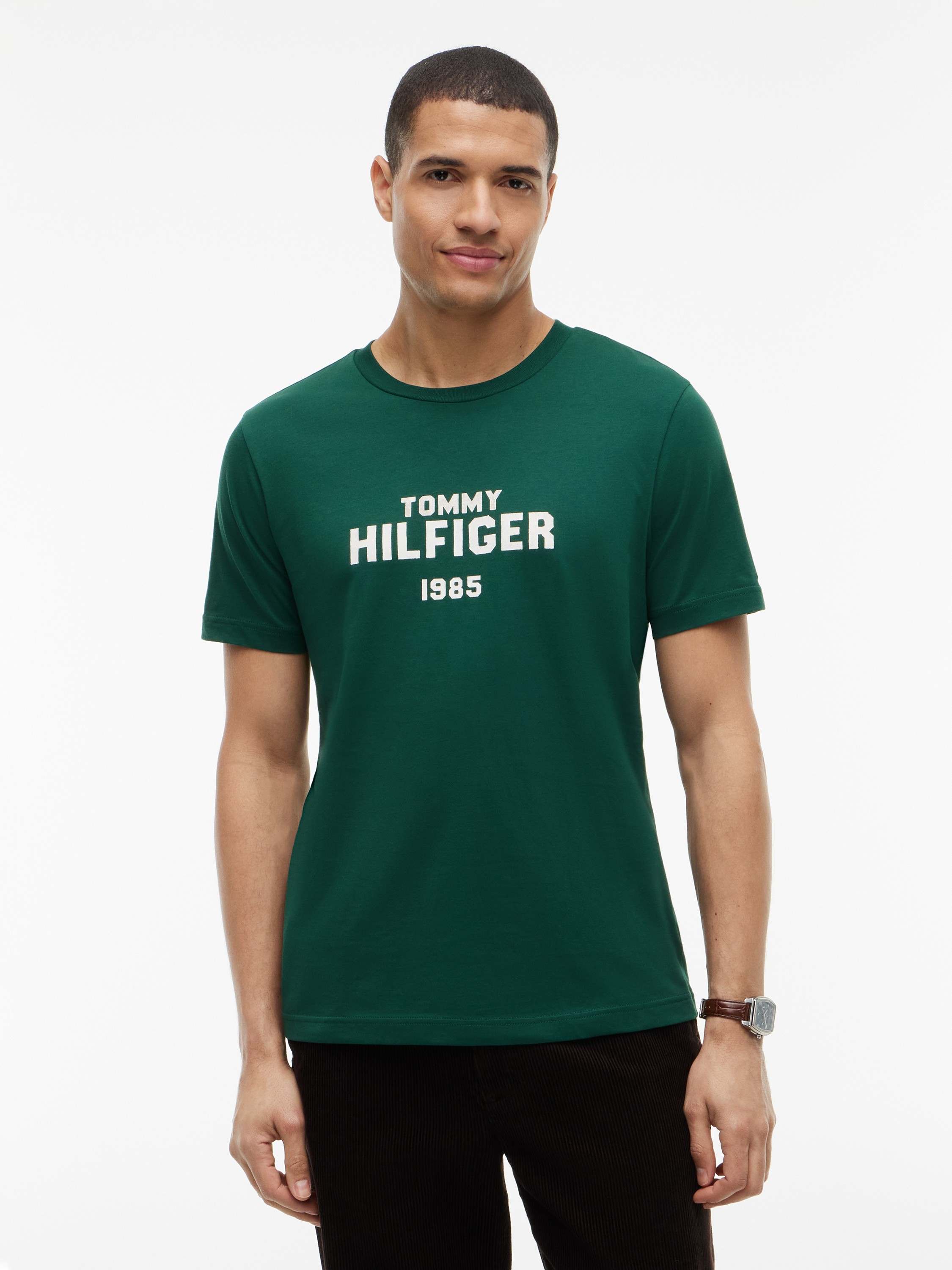 Contrast Logo Crew Neck Jersey Tshirt