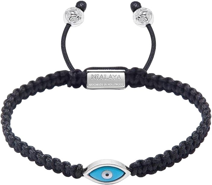 Men's Black String Bracelet With Silver Evil Eye