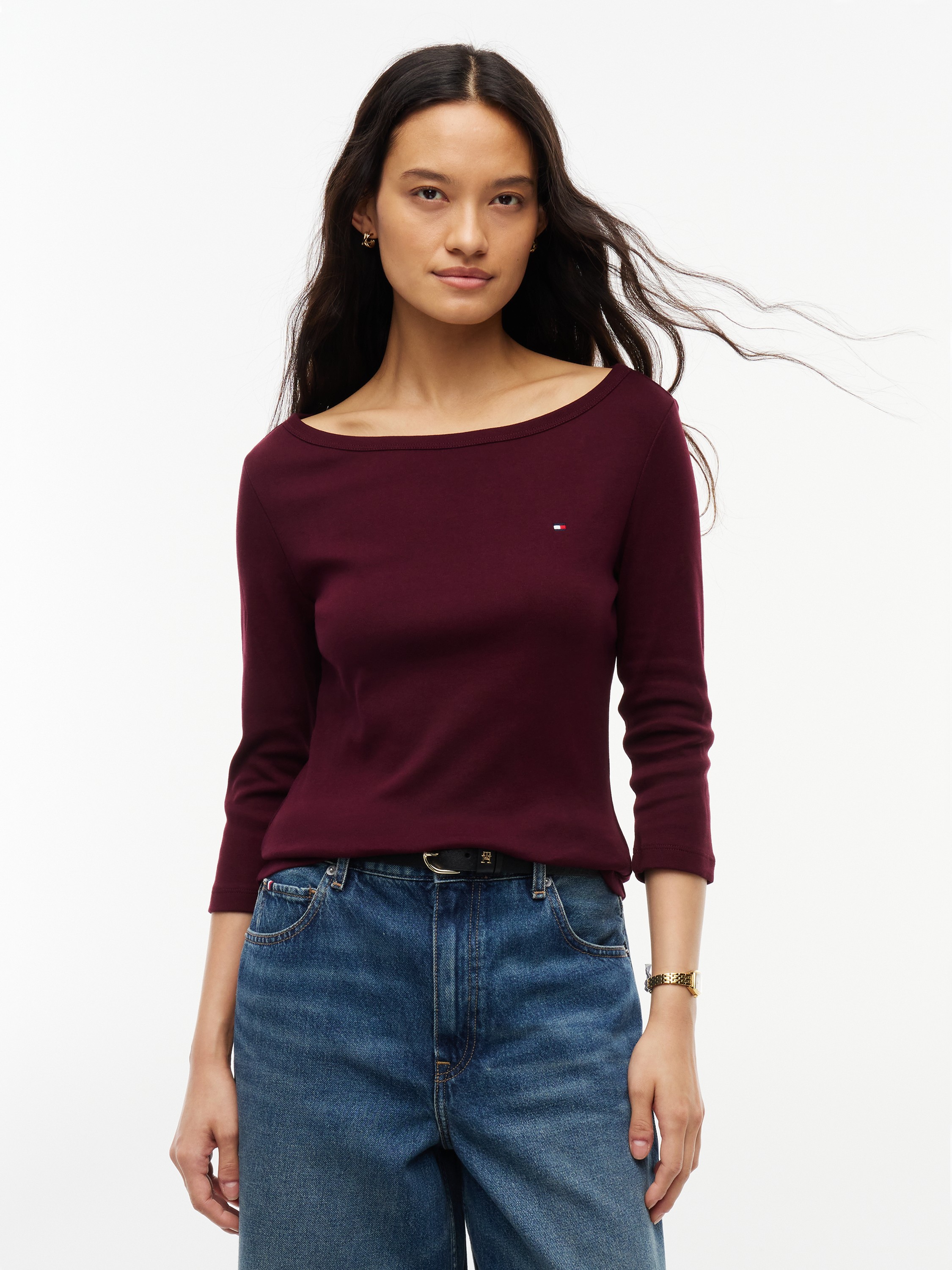 Slim Boat Neck Threequarter Sleeve T-shirt