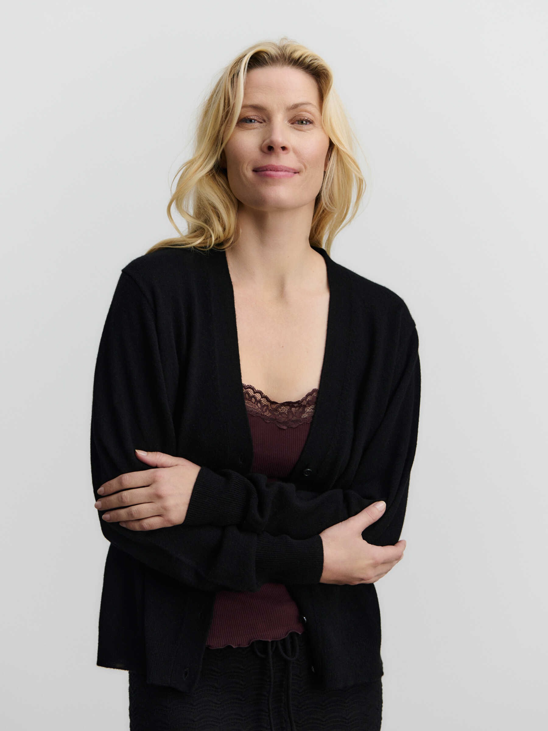 Rwcoco Cashmere LS Vneck Cardigan