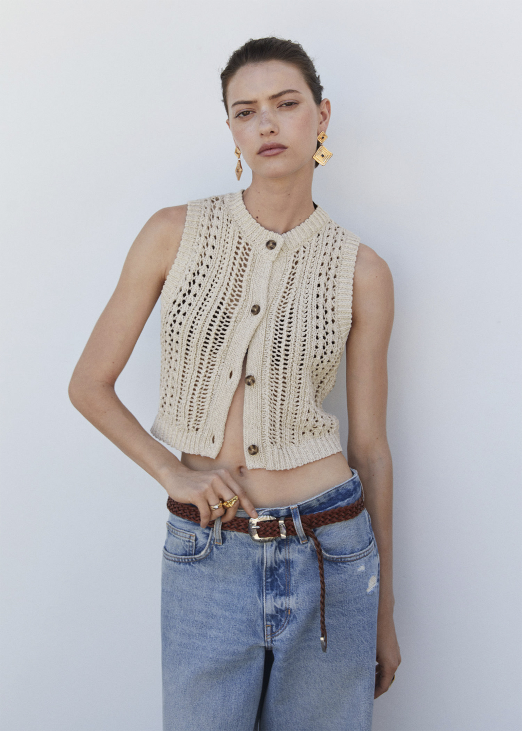 Openwork Knit Cotton Cardigan Fra Mango