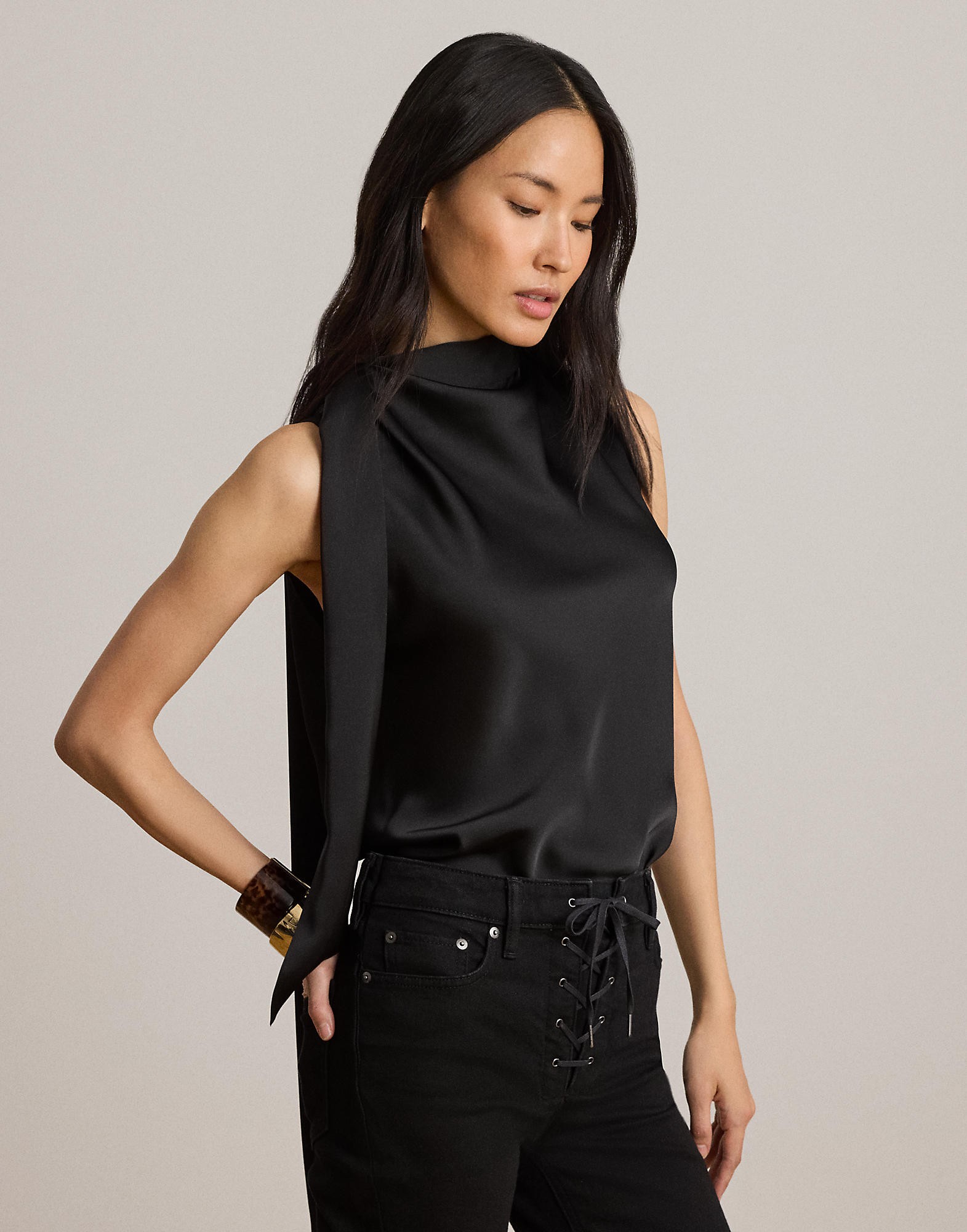 Tieneck Charmeuse Sleeveless Blouse